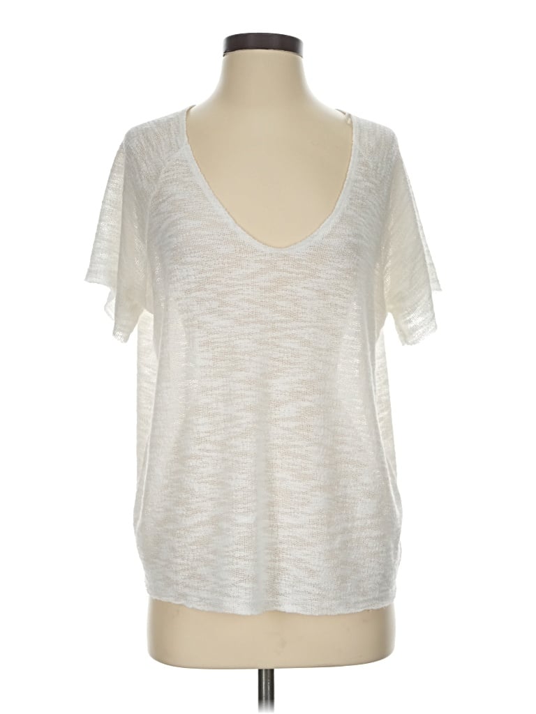 Pre-owned Wasabi + Mint Short Sleeve Top Ivory Scoop Neck Tops