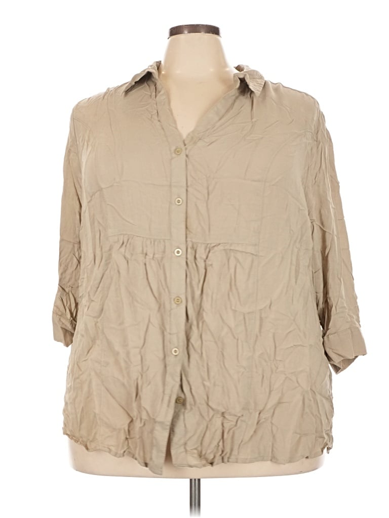 Pre-owned Avenue 3/4 Sleeve Button Down Shirt In Tan