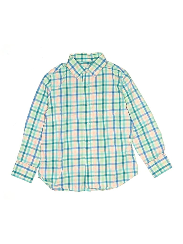 Pre-owned Crewcuts Kids' Long Sleeve Button Down Shirt In Green