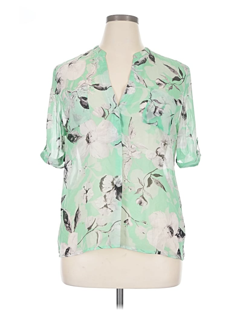 Pre-owned Jaclyn Smith Short Sleeve Blouse In Green