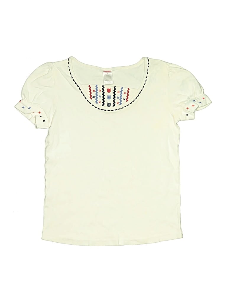 Pre-owned Gymboree Kids' Short Sleeve Top Ivory Ruffles Neckline Tops