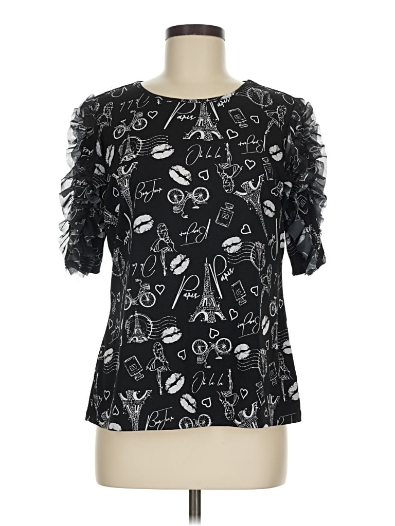 Pre-owned Madison Short Sleeve Blouse In Black
