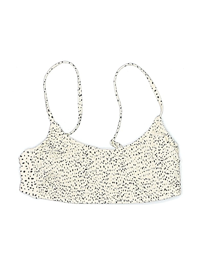 Pre-owned Xhilaration Swimsuit Top Ivory Polka Dots Pattern Swimwear