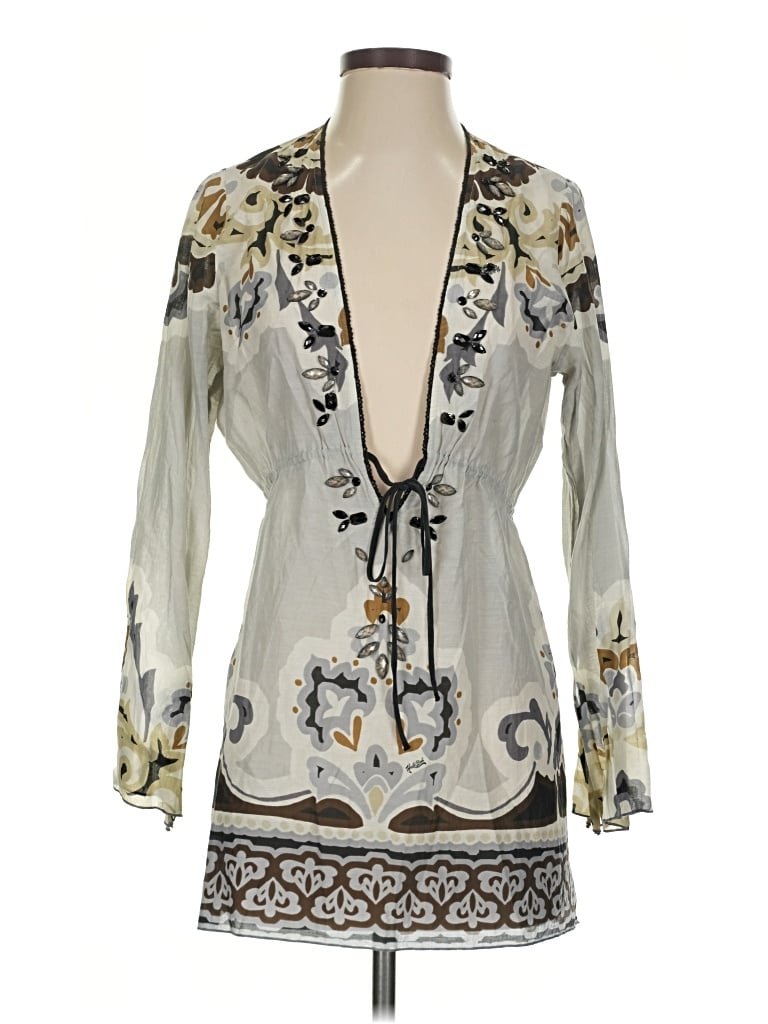 Pre-owned Hale Bob Long Sleeve Blouse In Silver