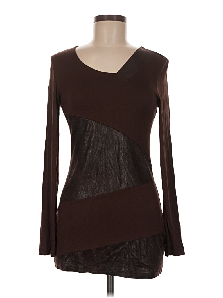 Pre-owned Patrizia Luca Long Sleeve Top Brown Scoop Neck Tops