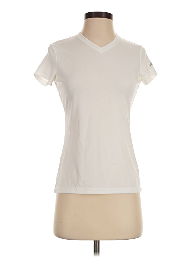 Pre-owned Asics Short Sleeve Top Ivory V-neck Tops