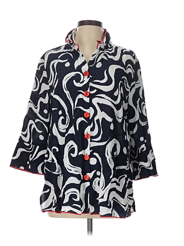 Pre-owned Ali Miles 3/4 Sleeve Button Down Shirt In Blue