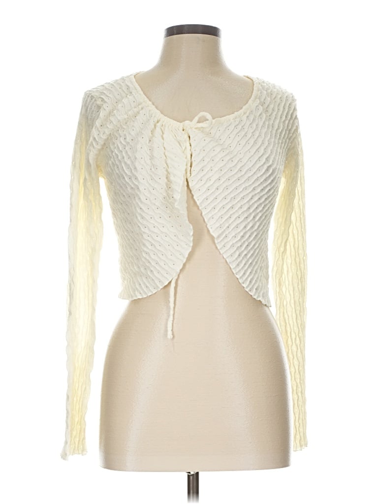 Pre-owned Atelier Long Sleeve Top Ivory Plunge Neckline Tops
