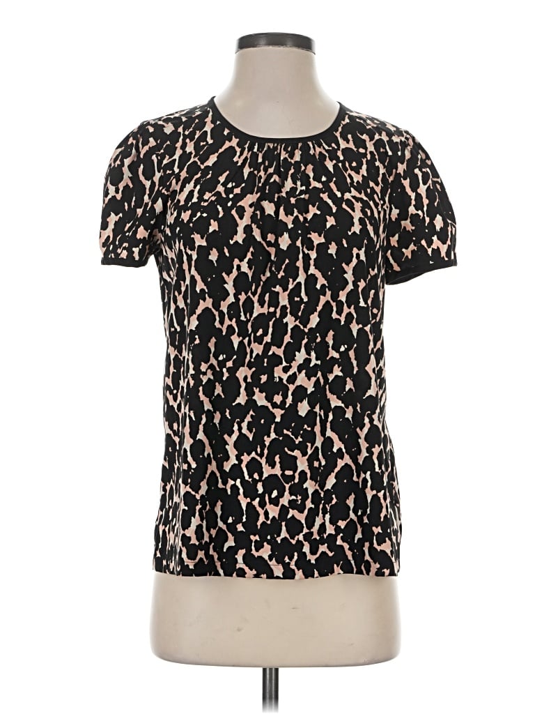 Pre-owned Great Plains Short Sleeve Top Black Animal Print Pattern Crew Neck Tops