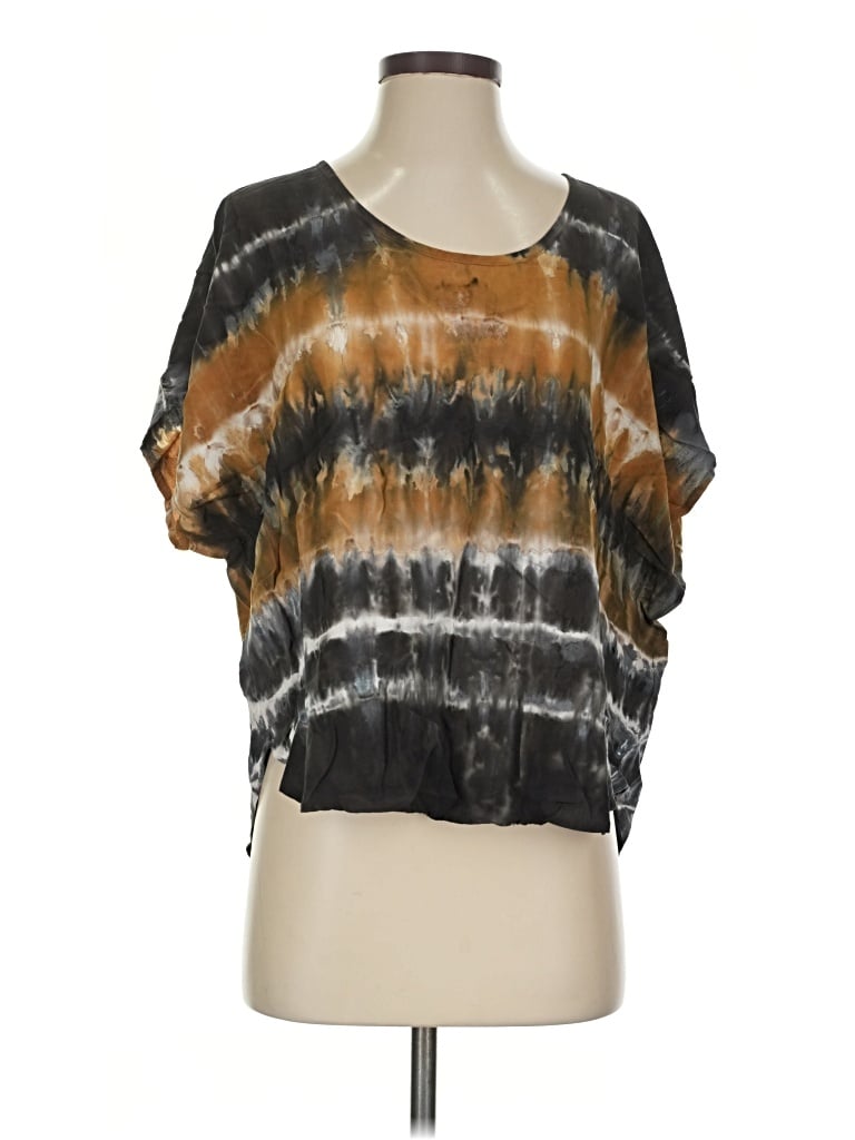 Pre-owned River + Sky Short Sleeve Top Brown Tie-dye Pattern Scoop Neck Tops