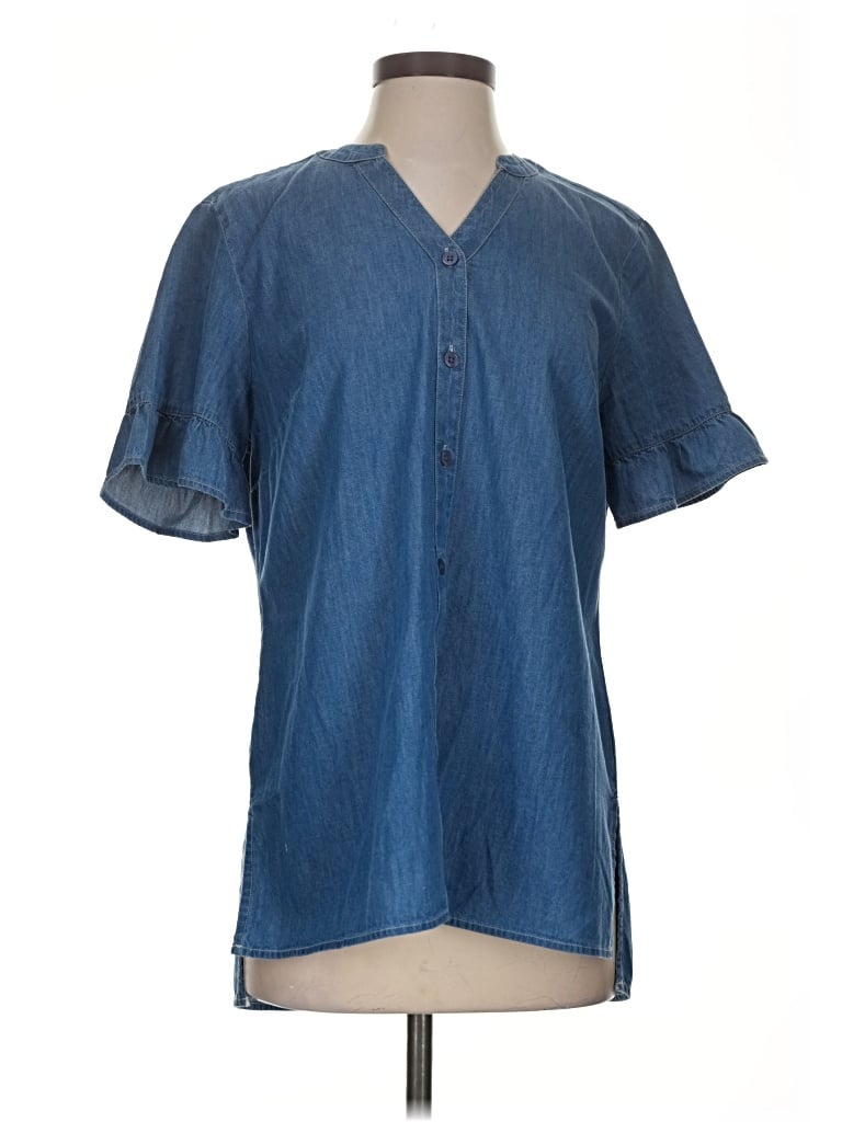Pre-owned Kim Rogers Short Sleeve Blouse In Blue