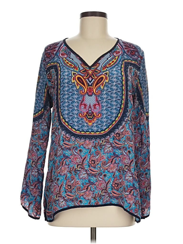 Pre-owned Tolani Long Sleeve Blouse In Blue