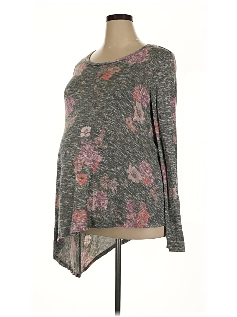 Pre-owned Isabel Maternity Long Sleeve Top Gray One Shoulder Neckline Tops