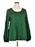 HARARI 100% Silk Green Long Sleeve Silk Top Size 1X - photo 1