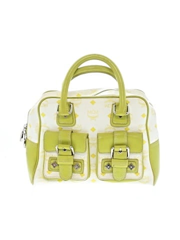 MCM Green and White Visetos Double Pocket Satchel Leather Satchel (view 1)