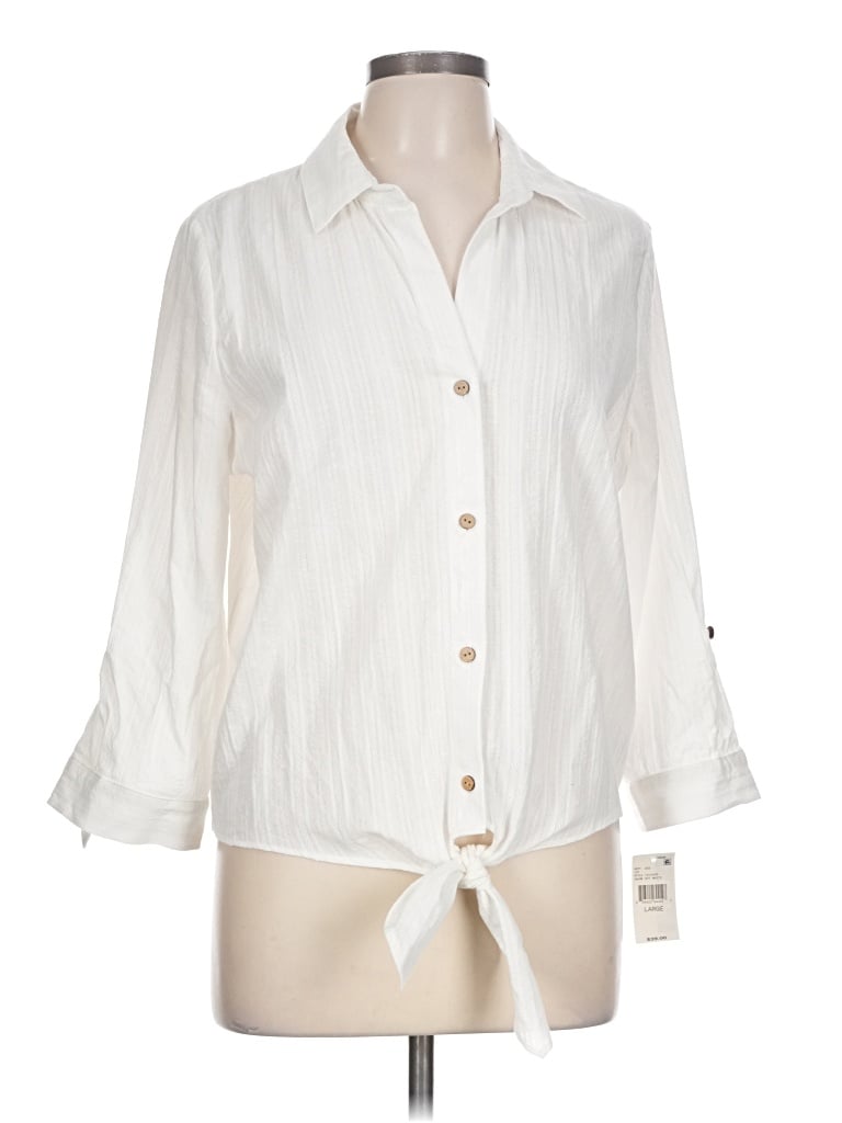 Bcx 3/4 Sleeve Button Down Shirt In Ivory