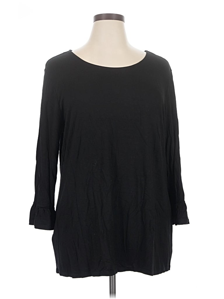 Pre-owned Long Tall Sally 3/4 Sleeve Top Black Solid Pattern Boatneck Tops