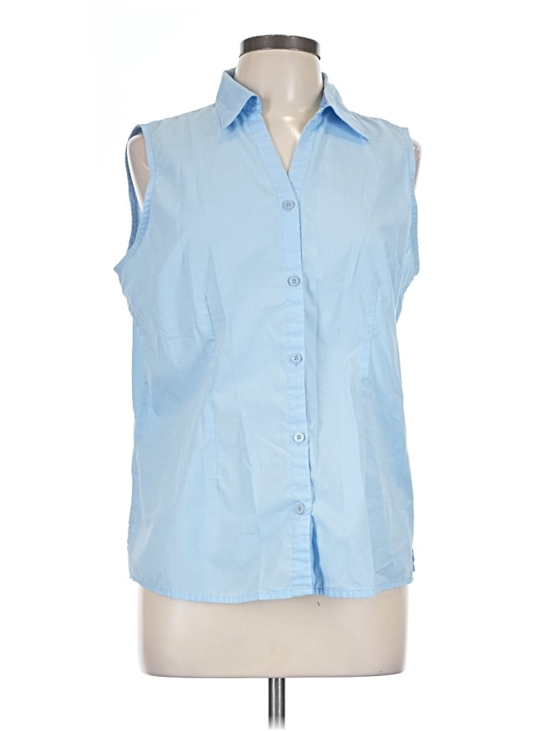 Pre-owned Basic Editions Sleeveless Button Down Shirt In Blue