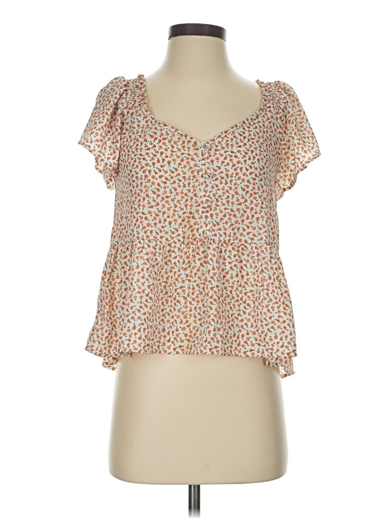 Pre-owned Sienna Sky Short Sleeve Blouse In Tan