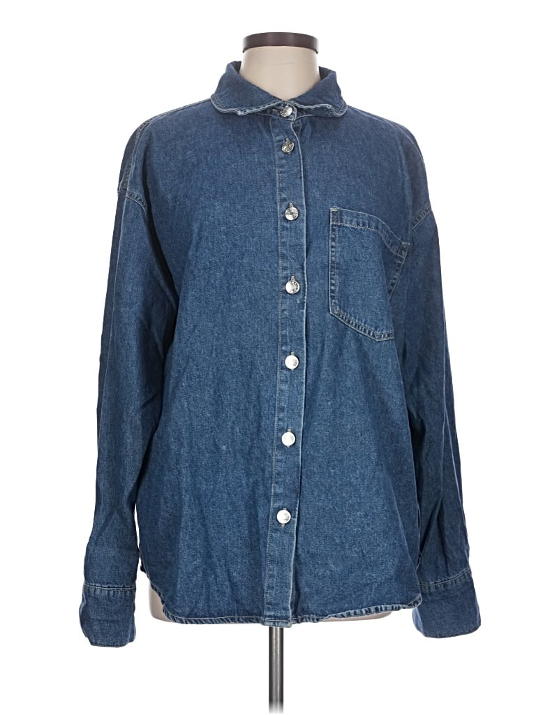 Pre-owned Na-kd Long Sleeve Button Down Shirt In Blue