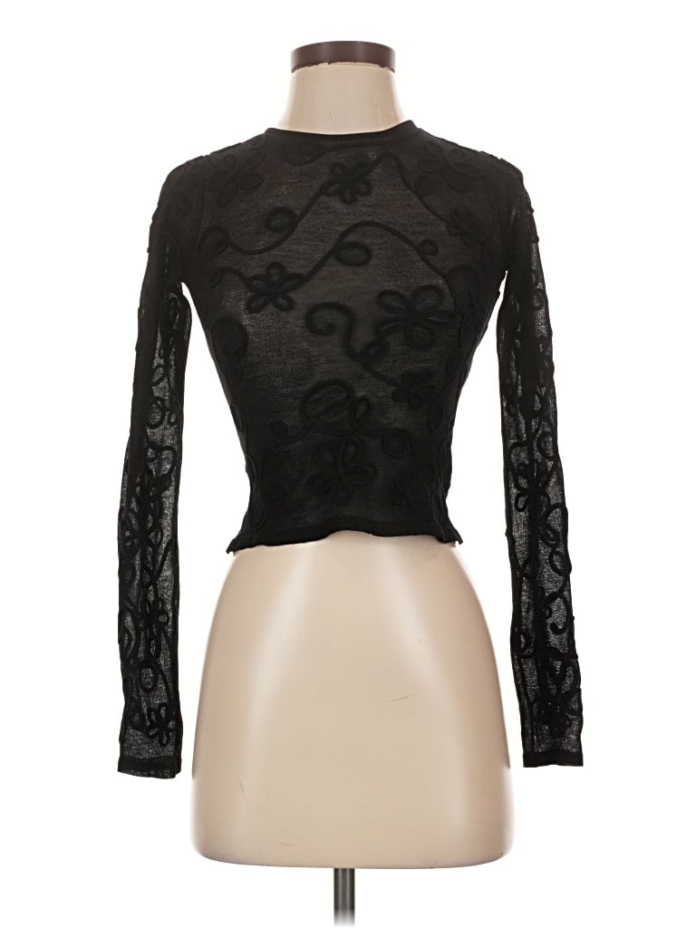 Pre-owned Meshki Long Sleeve Top Black Mock Neckline Tops