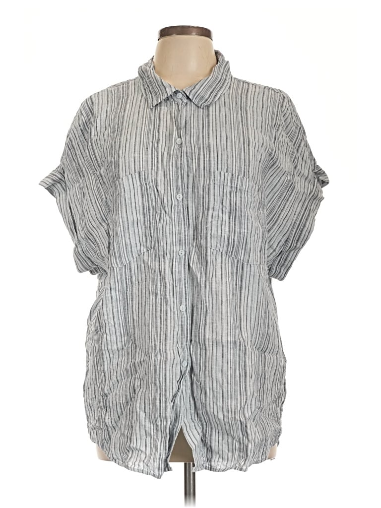 Pre-owned Nydj Short Sleeve Button Down Shirt In Silver