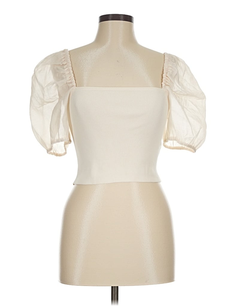 Pre-owned Miou Muse Short Sleeve Top Ivory Square Neckline Tops