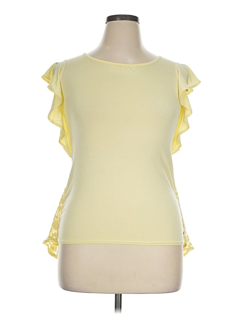 Pre-owned Matilda Jane Short Sleeve Top Yellow Ruffles Neckline Tops