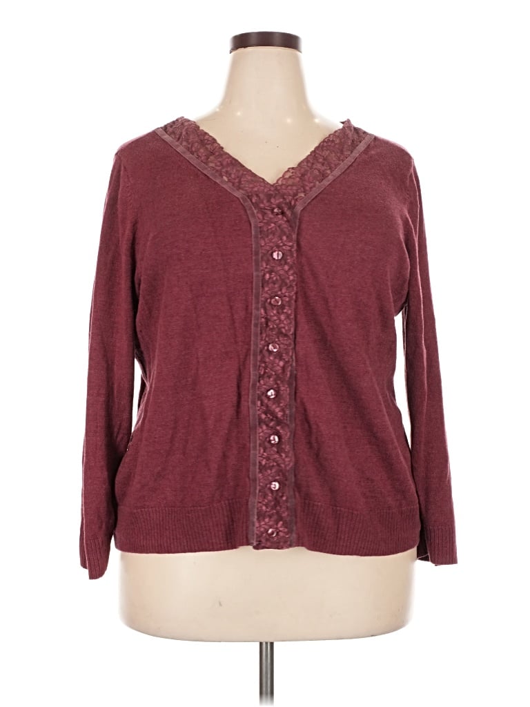 Pre-owned Cj Banks Cardigan Sweater In Burgundy