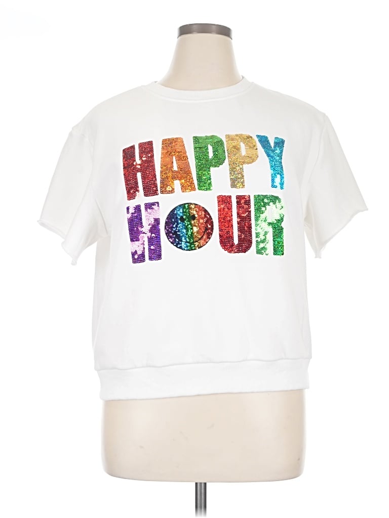 Pre-owned Main Strip Short Sleeve Top White Crew Neck Tops