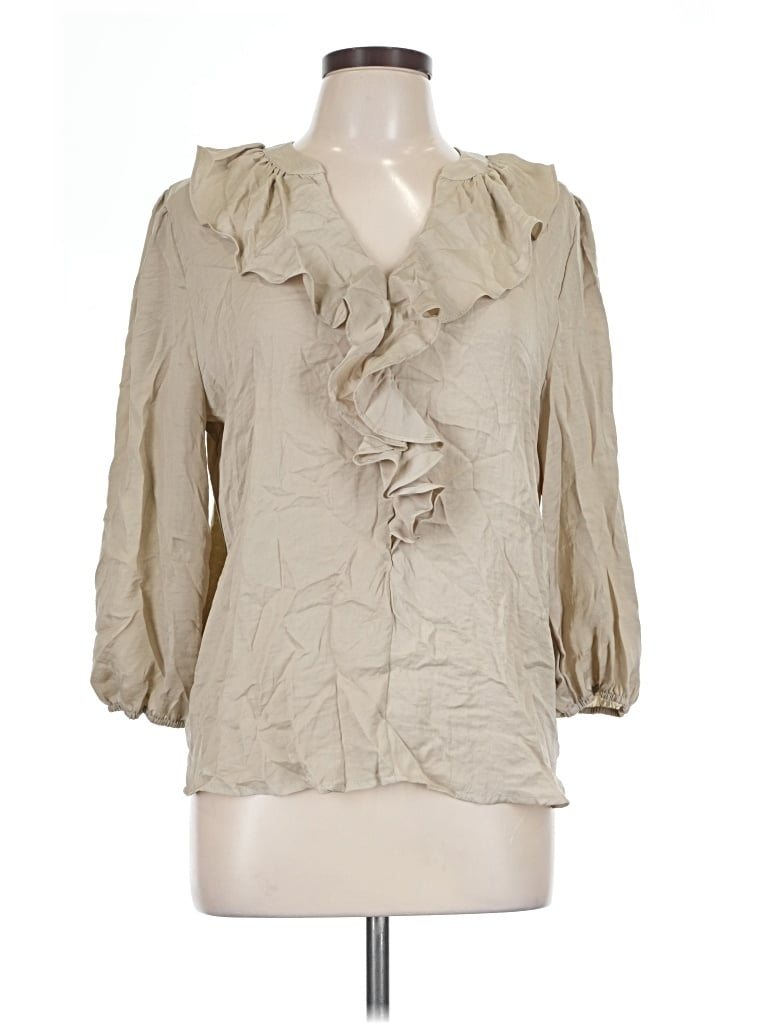 Pre-owned Fred David 3/4 Sleeve Blouse In Tan