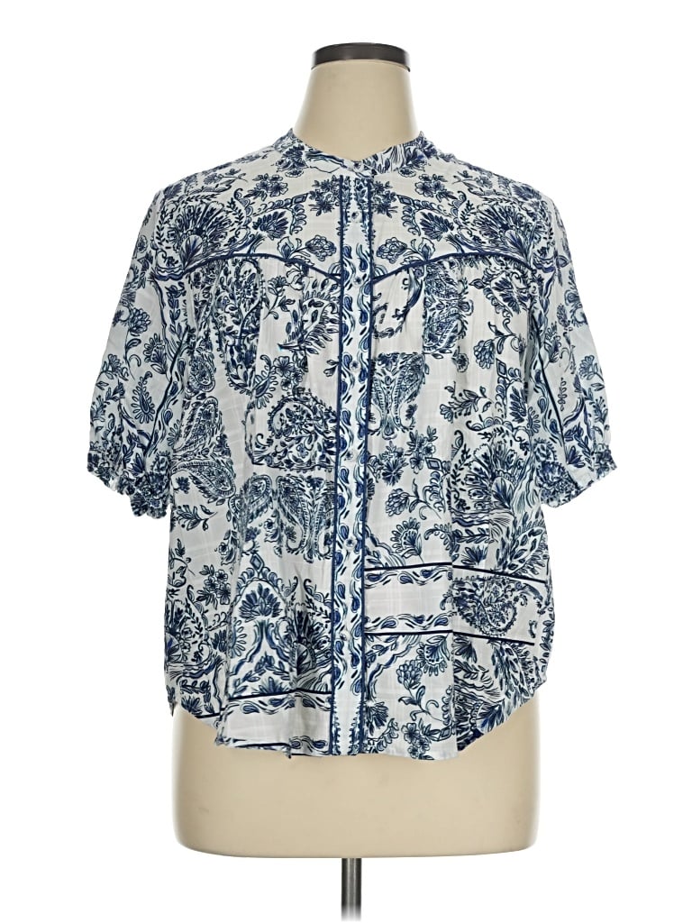 Pre-owned Johnny Was Short Sleeve Blouse In Blue