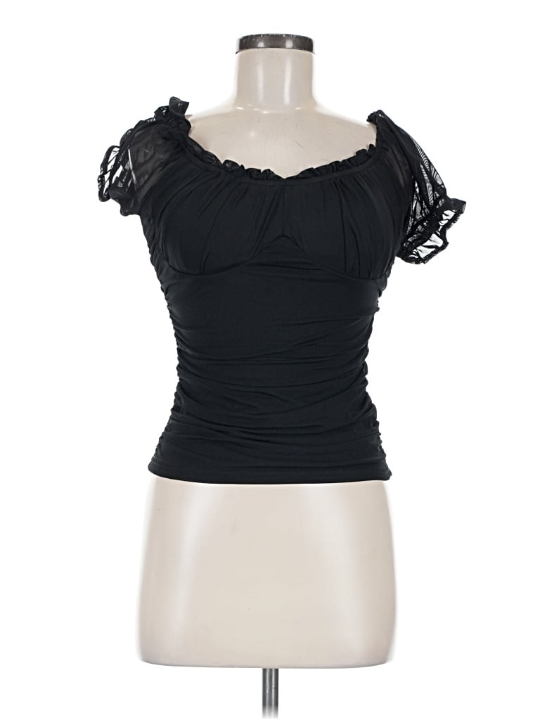 Pre-owned Papermoon Short Sleeve Top Black Sweetheart Neckline Tops