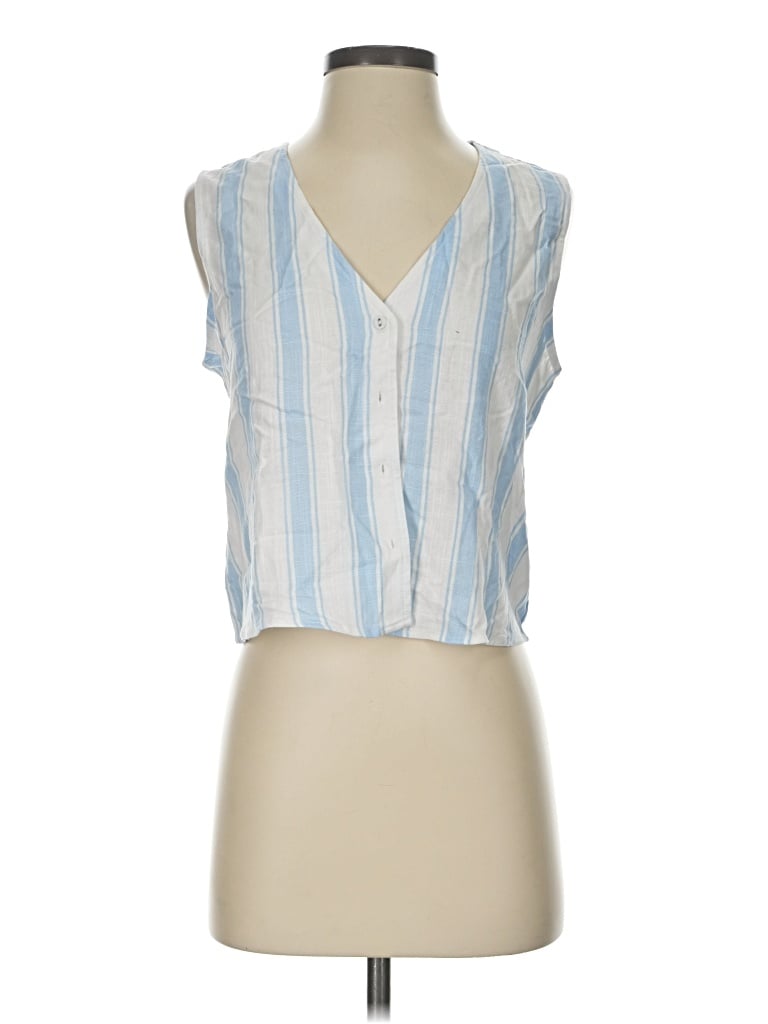 Pre-owned Tamara H. Sleeveless Button Down Shirt In Blue