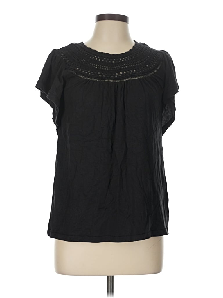 Pre-owned Fat Face Short Sleeve Blouse In Black
