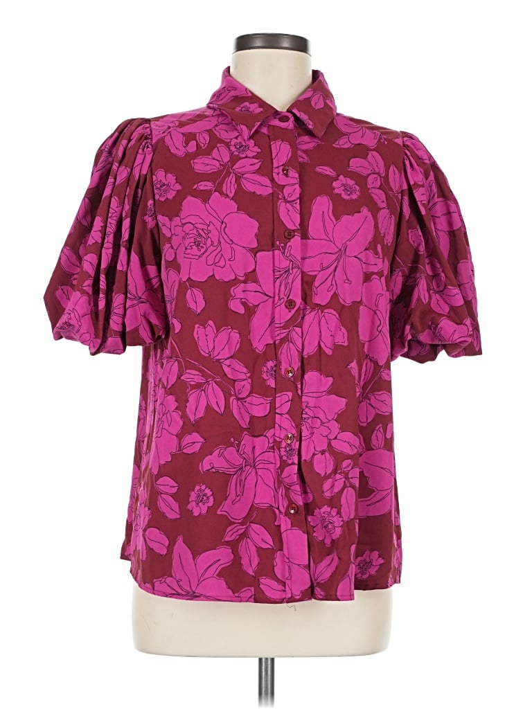 Pre-owned Entro Short Sleeve Blouse In Burgundy