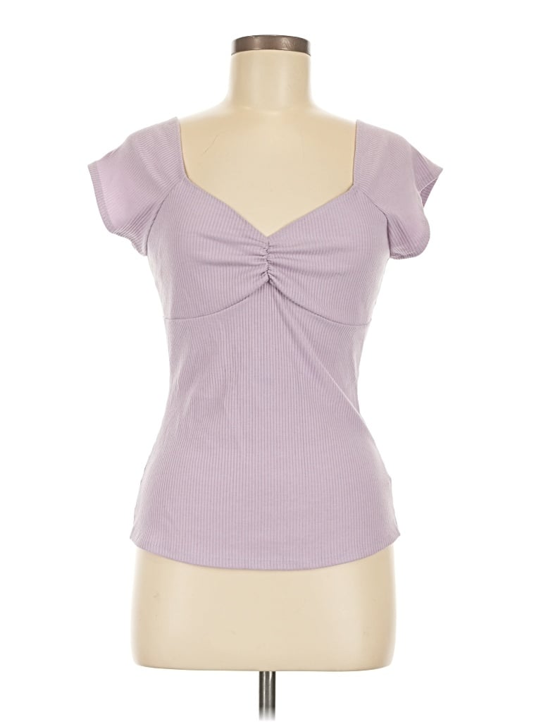 Pre-owned Entro Short Sleeve Top Purple Sweetheart Neckline Tops