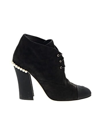 Chanel Black Suede Lace Up Pearls Booties (view 1)