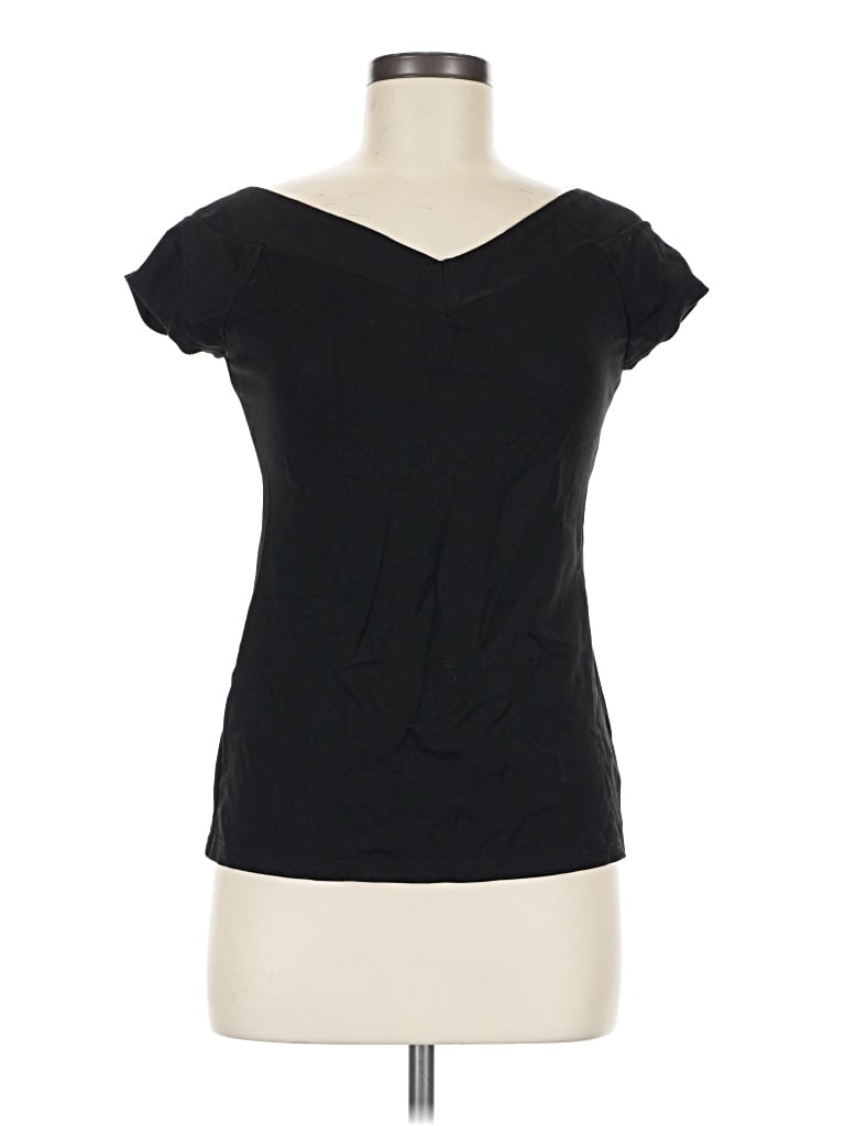 Pre-owned Unique Vintage Short Sleeve Top Black One Shoulder Neckline Tops