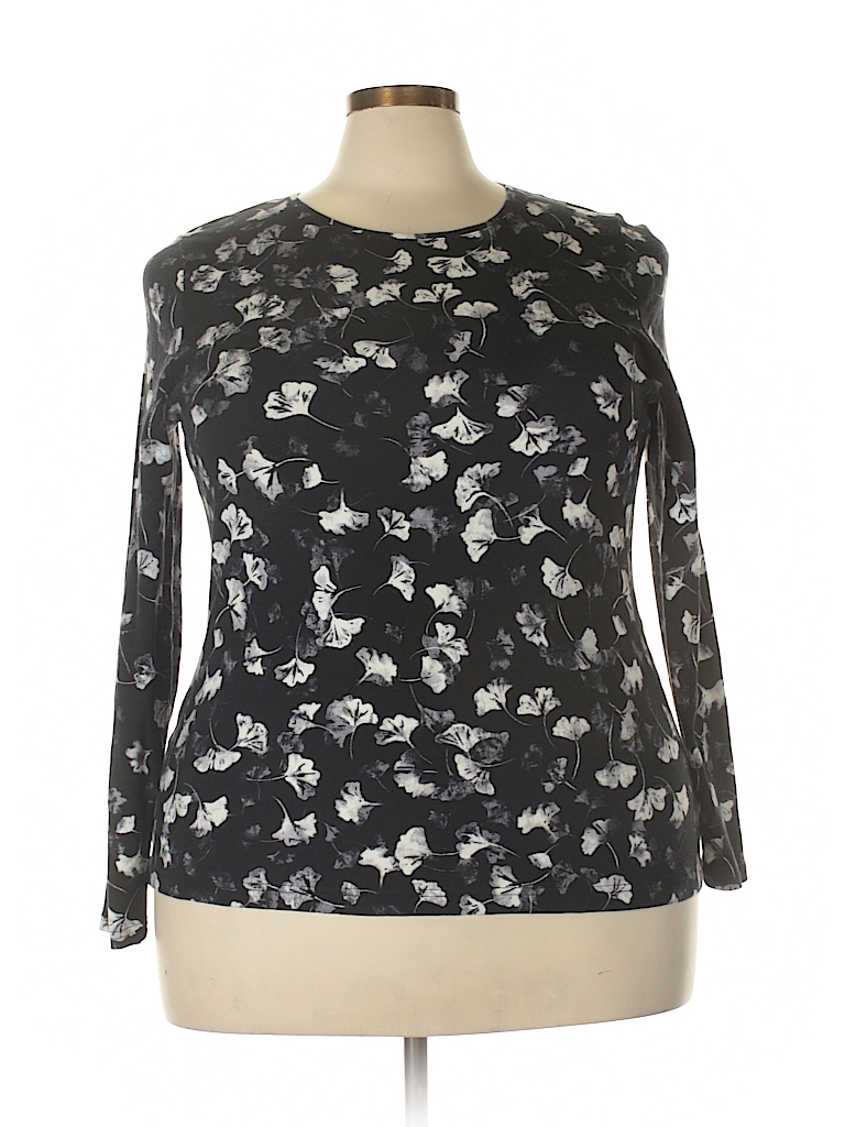 Croft & Barrow 100% Cotton Floral Black Long Sleeve T-Shirt Size 1X ...