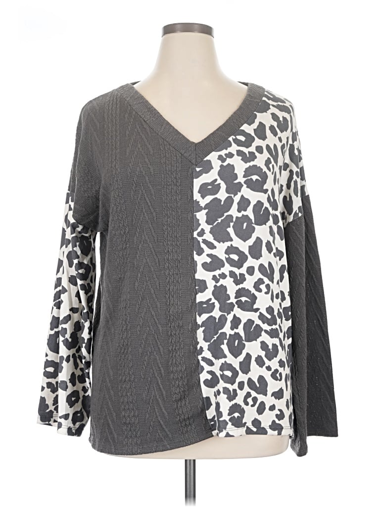 Pre-owned Bibi Long Sleeve Blouse In Gray