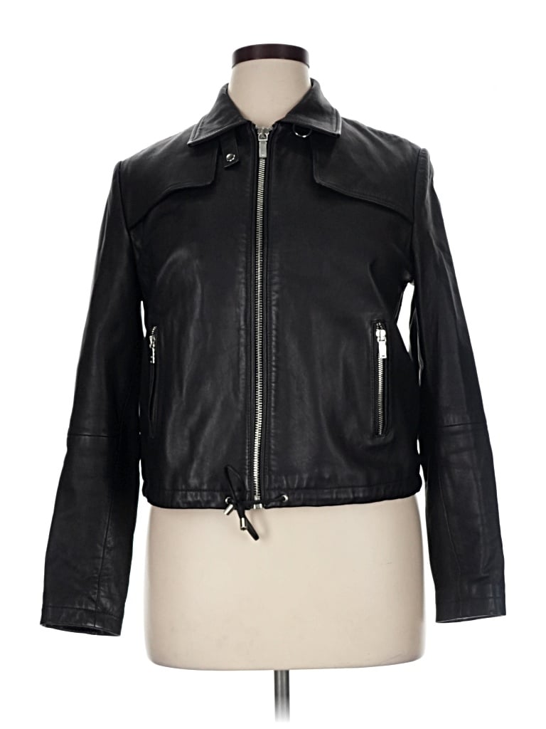 Pre-owned Massimo Dutti Leather Jacket In Black