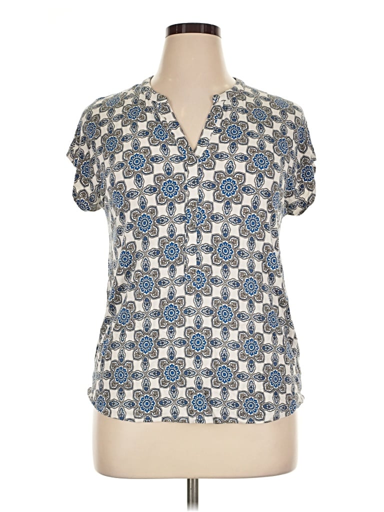 Pre-owned Dana Buchman Short Sleeve Blouse In Blue