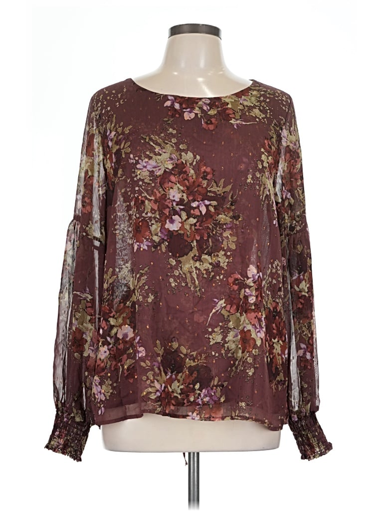 Pre-owned Willow & Root Long Sleeve Blouse In Burgundy