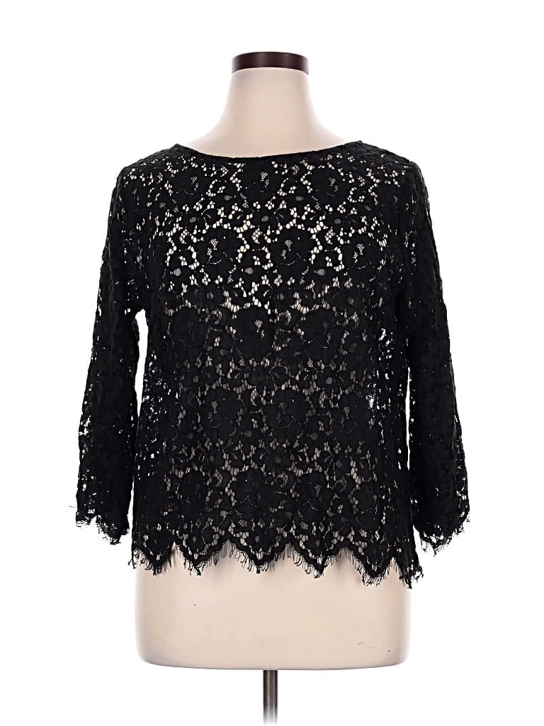 Pre-owned Rafaella 3/4 Sleeve Top Black Boatneck Tops