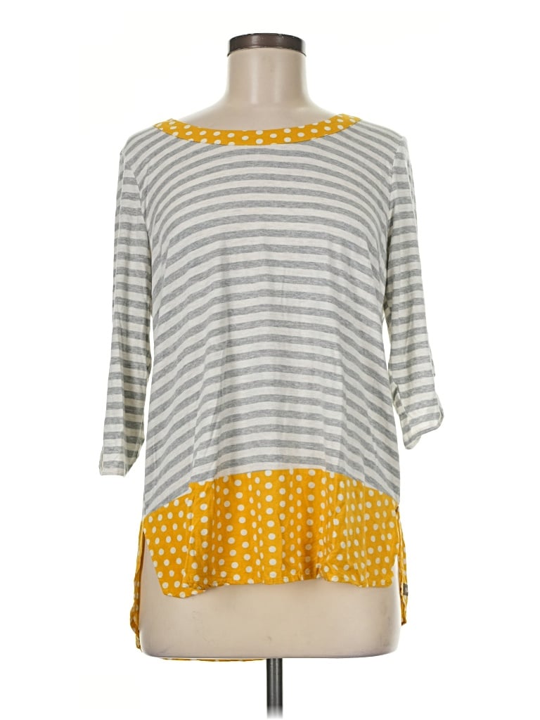 Pre-owned Matilda Jane 3/4 Sleeve Top Gray Boatneck Tops