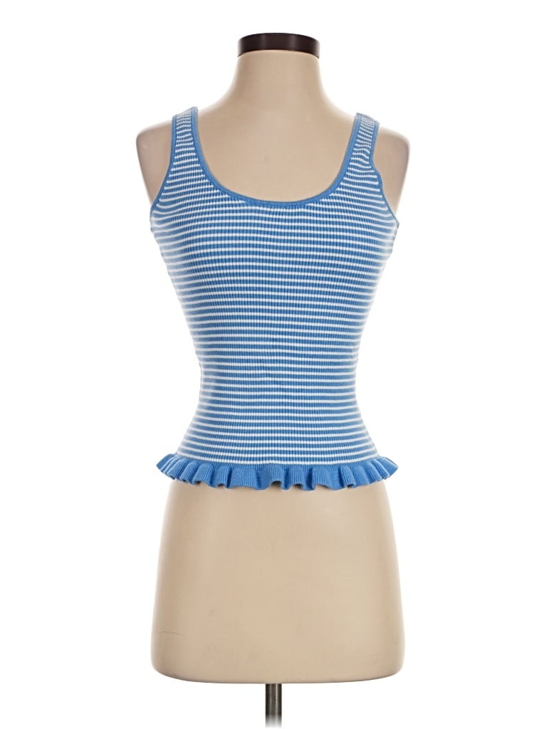 Pre-owned Free Assembly Tank Top Blue Ruffles Neckline Tops
