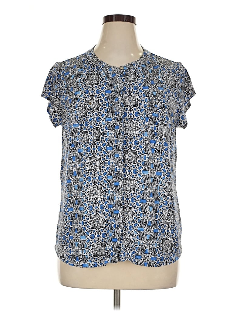 Pre-owned Dana Buchman Short Sleeve Blouse In Blue