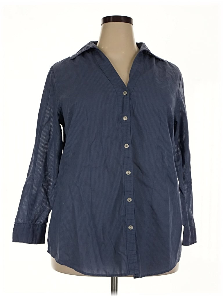 Pre-owned Avenue 3/4 Sleeve Button Down Shirt In Blue