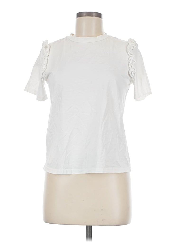 Pre-owned J.ing Short Sleeve Top White Mock Neckline Tops